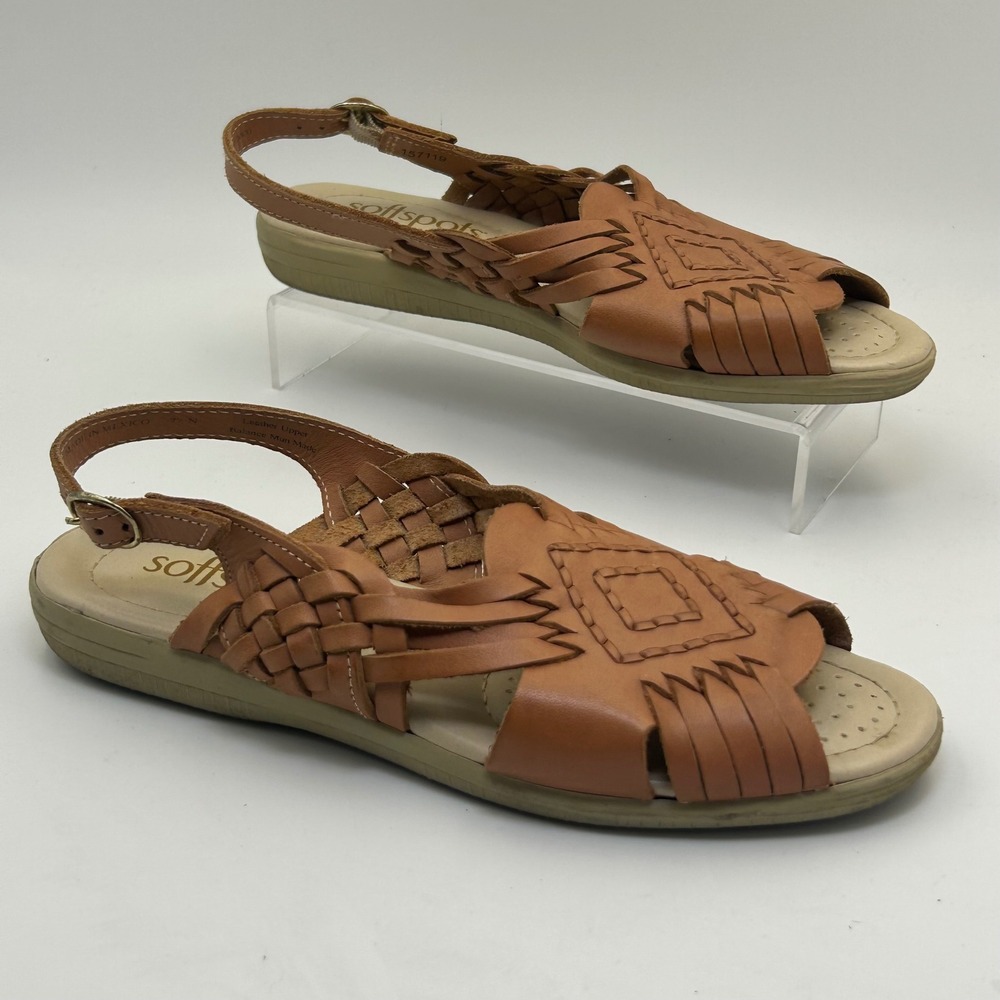 Softspots Huarache Sandals Womens 7.5 N Brown Woven Leather Boho Coastal